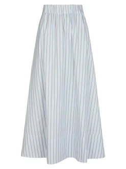 Yara Stripe Poplin Long Nederdel, Light Blue, 36