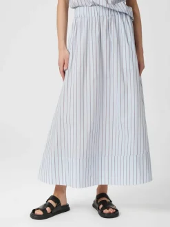 Yara Stripe Poplin Long Nederdel, Light Blue, 36